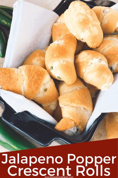 Jalapeno Popper Crescent Rolls are a fun game day recipe! An easy and fast snack or appetizer with a cream cheese and pepper mixture inside a buttery croissant dough. Great for football and the Super Bowl or a party. Jalapeno Poppers Crescent Rolls, Jalapeno Popper Recipes, Fast Snack, Party Snacks Easy, Poppers Recipe, Silicone Baking Sheet, Snacks Easy, Jalapeno Popper, Crescent Roll Recipes