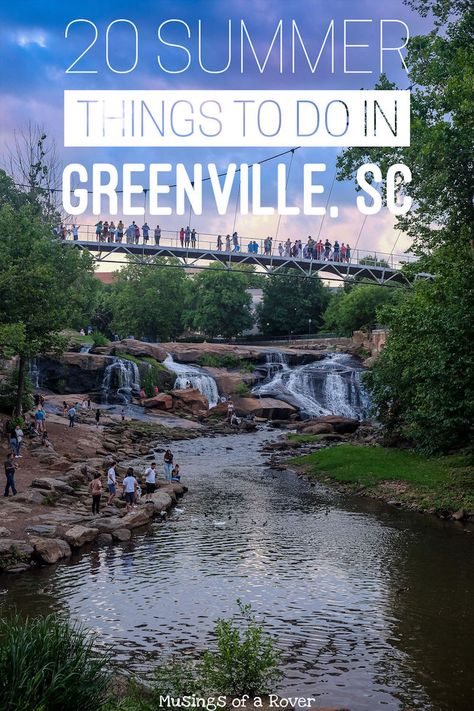 Traveling to Greenville, South Carolina this summer? Or are you a local looking for something to do this weekend? Here are 20 things to keep you busy! Everything from festivals, live music, plays, concerts to everyday activities like visiting Cleveland Park or taking a day trip to Traveler's Rest. Ashville North Carolina, South Carolina Vacation, South Carolina Travel, Travelers Rest, Greenville South Carolina, Travel South, Greenville Sc, Free Things To Do, Vacation Places