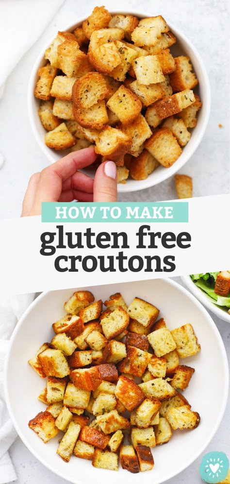 Gluten Free Croutons Recipe, Salad Croutons, Gluten Free Croutons, How To Make Croutons, Gf Meals, Crouton Recipes, Gluten Free Ideas, Gluten Free Sides Dishes, Gluten Free Breads