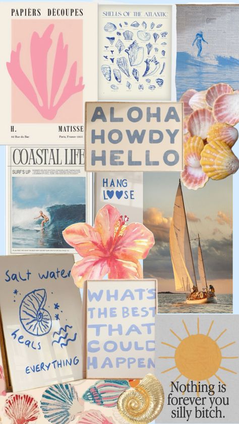 #myfirstshuffle Printify Ideas, Sea Collage Wallpaper, Beachy Collage Wallpaper, Hawaii Collage Wallpaper, Beachy Aesthetic Collage, Cocnut Girl Wallpaer, Summer Beach Wallpaper, Beach Room Decor, Summer Wallpapers