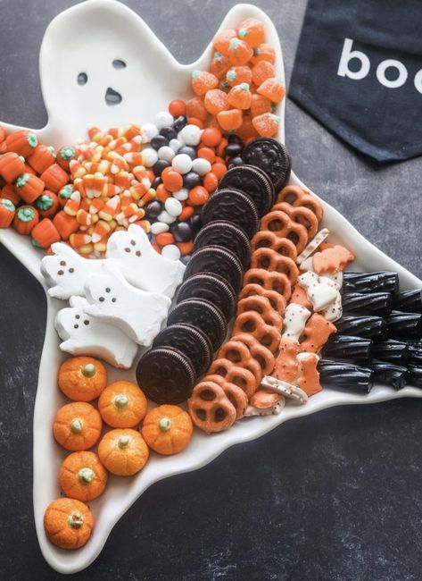 Fun Halloween Dessert Charcuterie Board - Ahalfbakedmom Desert Halloween Charcuterie Board, Halloween Dessert Board Platter, Spooky Halloween Charcuterie Board, Halloween Desserts Board, Boo Charcuterie Board Letters, Halloween Sweets Board, Diy Halloween Charcuterie Board, Charcuterie Board Themes Halloween, Dessert Halloween Charcuterie Board