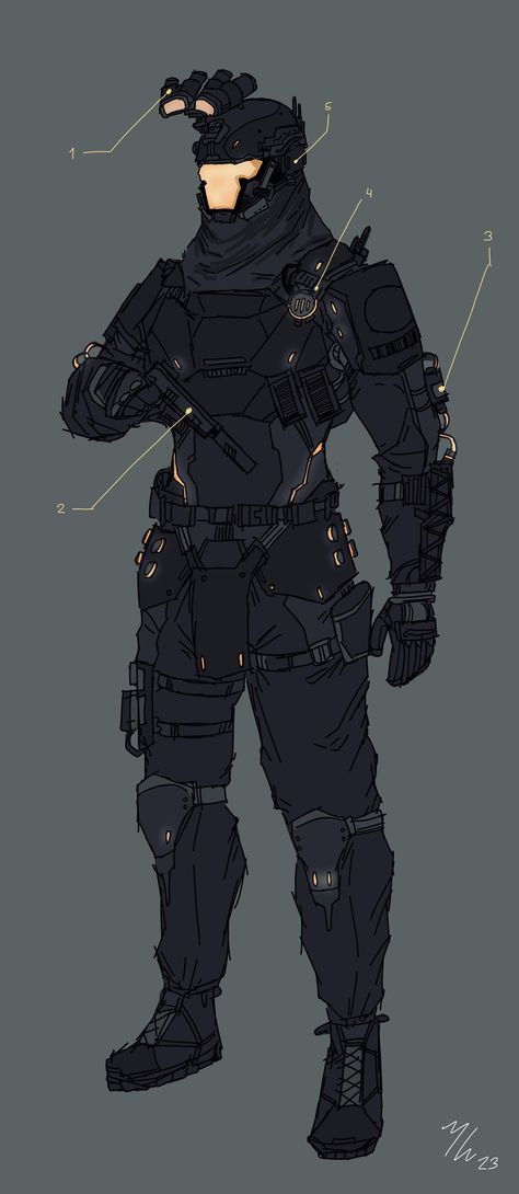 Soldier Concept Art Sci Fi, Cool Sci Fi Armor, Future Soldier Armor, Modern Armor Design, Tactical Oc Art, Sci Fi Soldier Concept Art, Special Forces Character Design, Mercenary Character Design Male Modern, Futuristic Pilot Suit