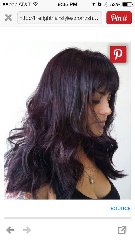 Pretty color Plum Black Hair, Violet Black Hair, Plum Brown Hair, Shades Of Brown Hair, Purple Black Hair, Purple Brown Hair, Black Hair Makeup, Hair Color Plum, Brown Hair Shades