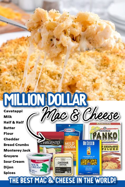 Supremely ooey-gooey, this million dollar mac and cheese is the stuff dreams are made of. The ultimate in comfort food with three different cheeses and a crunchy panko topping, you can't find a better mac and cheese recipe. Million Dollar Mac And Cheese, Crunchy Bread, Different Cheeses, Pasta Macaroni, Princess Pinky Girl, Food For Family, Spaceships And Laser Beams, Best Mac And Cheese, Boy Birthday Party Ideas