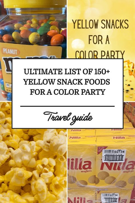 "Spice up your Color Party with our Ultimate List of 150+ Yellow Snack Foods! Discover a variety of tangy, sweet, and savory treats that add a burst of sunshine to any occasion. Perfect for TikTok trends and creating vibrant Color Baskets. Elevate your snacking game today! #ColorPartyIdeas #YellowSnacks #TikTokTrends" Color Theme Party Snacks Yellow, Gold Snacks For Color Party, Color Party Basket Ideas Yellow, Yellow Party Food Snacks, Color Party Yellow Ideas, Yellow Snack Board, Color Party Yellow Snacks, Yellow Party Snacks, Yellow Color Party Food Ideas