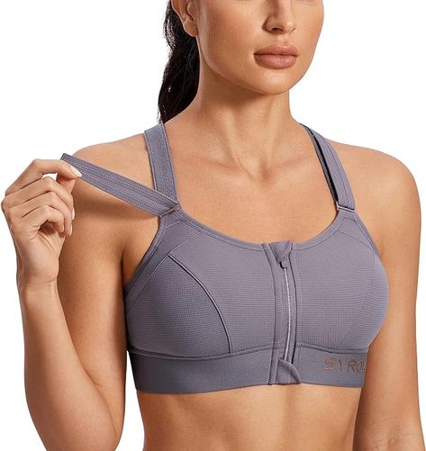 SYROKAN Women's High Impact Plus Size Zip Front Adjustable Straps Strappy Back Wirefree Padded Full Figure Sports Bra at Amazon Women’s Clothing store High Impact Sports Bra, Full Figured, Large Bust, Amazon Women, Sports Women, Clothing Store, Adjustable Straps, Personal Style, Sports Bra