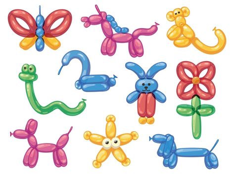 Balloon Animal Doodle, Ballon Animal Drawing, Balloon Animal Art, Balloon Animal Drawing, Ballon Animal, Easy Balloon Animals, Snake Cute, Child Birthday Party, Fun Chalk Art