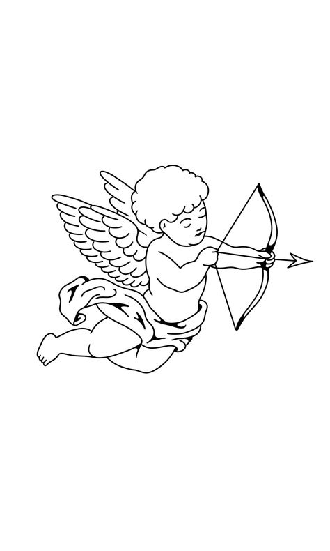 Cupid Outline Tattoo, Angel Tattoo Stencil Outline, Angel With Arrow Tattoo, American Traditional Cherub, Cupid Stencil, Cupid Outline, Cherub Outline, Angel Tattoo Outline, Cupid Drawing