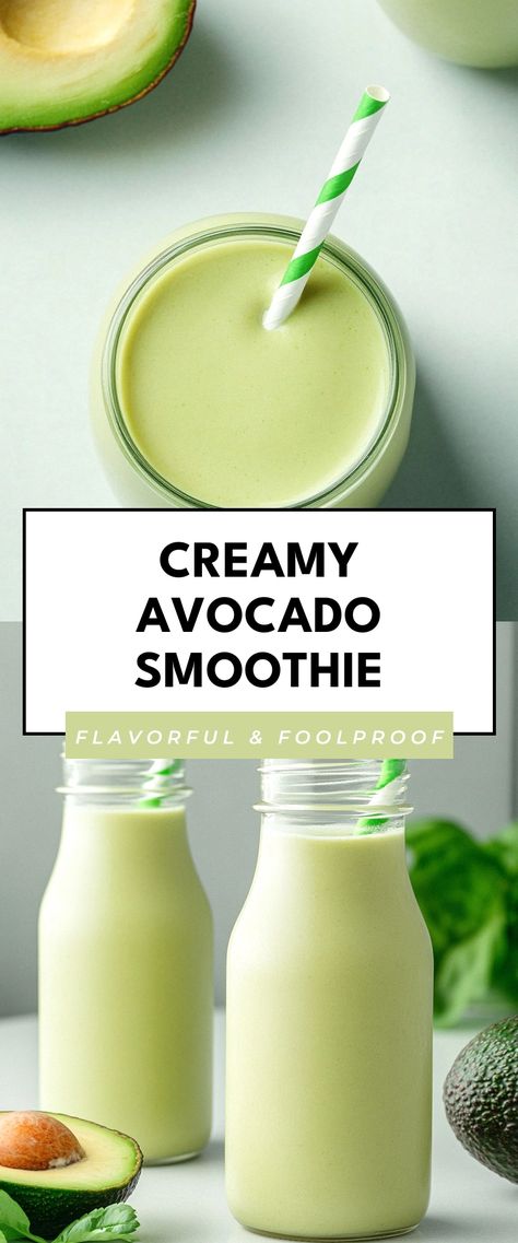 Image for Creamy Avocado Smoothie Smoothie Recipes Creamy, Avocolada Smoothie Recipe, Avocado Smoothie Recipe Healthy, Smoothie Recipes Avocado, Smoothie With Avocado, Erewhon Smoothie, Spinach Avocado Smoothie, Smoothie Avocado, Avocado Banana Smoothie