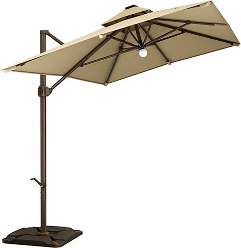 Amazon.com: YITAHOME 9x12 ft Patio Umbrella Solar LED Light Outdoor Cantilever Umbrella Double Top Offset Umbrella Aluminum Frame for Garden Pool Backyard Market (Brown) (Weight Base & Cover Included) : Everything Else Solar Led Lights Outdoor, Pool Backyard, Offset Umbrella, Solar Led Lights, Cantilever Umbrella, Garden Pool, Solar Led, Backyard Pool, Aluminum Frame