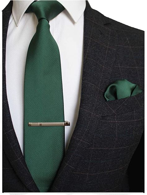 Dark Green Wedding, Tie Bar Clip, Green Themed Wedding, Emerald Green Weddings, Wedding Suits Groom, Emerald Wedding, Cufflink Set, Green Tie, Wedding Ties