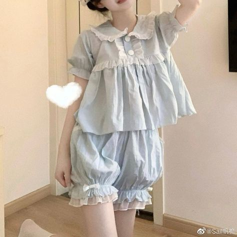 Sleepy Outfits, Alice Clothes, Blue Pajamas, Pajamas Aesthetic, Cottagecore Outfits, Cute Pajama Sets, Pajama Outfits, Fairy Clothes, Girls Sleepwear