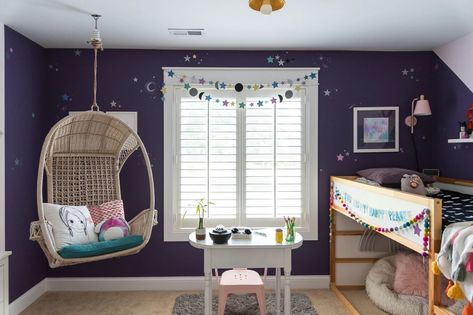 Galaxy Inspired Bedroom, Kids Galaxy Bedroom, Teenage Space Bedroom, Teen Space Bedroom, Space Themed Bedroom Aesthetic Modern, Galactic Bedroom, Girls Galaxy Bedroom Ideas, Girls Space Themed Bedroom, Galaxy Bedroom Ideas Diy