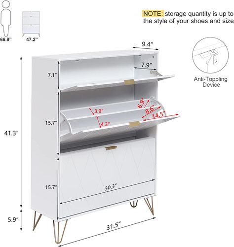 Amazon.com: UEV Shoe Cabinet,Freestanding Shoe Rack Storage Organizer with Drawers & Metal Legs,Modern Shoe Storage Cabinet with 3 Flip Drawers for Entryway (White) : Home & Kitchen Shoe Rack Dimensions, Wood Shoe Organizer, Shoe Storage Cabinet Entryway, Shoe Rack Cabinet Design, Modern Shoe Storage, Cabinet Freestanding, Shoe Cabinet Design, Folding Shoe Rack, 3 Tier Shoe Rack