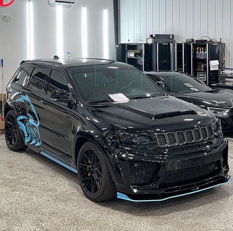 Custom Trackhawk, Widebody Trackhawk, Trackhawk Jeep Custom, Trackhawk Interior, Trackhawk Jeep, Jeep Trackhawk, Blacked Out Cars, Srt Jeep, Jeep Srt8