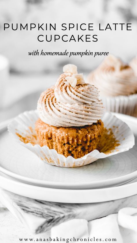 Pumpkin Spice Latte Cupcakes Recipes, Pumpkin Spiced Cupcake, Vegan Pumpkin Spice Cupcakes, Pumpkin Spice Buttercream, Pumpkin Latte Cupcakes, Baking Besties, Pumpkin Spice Latte Cake, Pumpkin Spice Latte Cupcakes, Fall Yummies