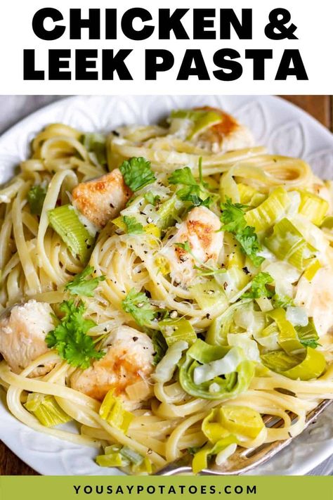 This one-pot Chicken and Leek Pasta is easy and tasty. Tender leeks, chicken, pasta, and seasonings combine in a simple alfredo cream sauce. Leek Recipes Side Dishes, Leeks Pasta Recipe, Chicken And Leek Casserole, Chicken And Leek Recipes, Leek Pasta, Chicken And Leek Pie, Leek Recipes, Cream Pasta, Healthy Low Calorie Meals