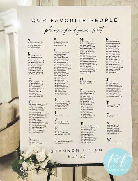 Wedding Seating Chart Printable, Wedding Seating Chart By Alphabet, Seating Chart Wedding Alphabetical Signs, Alphabetical Order Wedding Seating Chart, Easy Table Assignments Wedding, All Our Favorite People Seating Chart, Personalized Wedding Seating Chart, Wedding Seating Charts Alphabetical, Table Numbers Wedding Chart