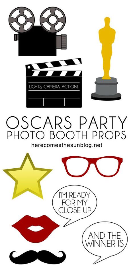 Create glitz and glam with these Oscars Party photo booth props! Free downloads to print or cut with your Silhouette or Cricut. Oscar Party Decorations, Photo Booth Props Free, Oscars Party Ideas, Cinema Party, Oscar Awards, Party Photo Booth Props, Oscar Viewing Party, Props Free, Hollywood Party Theme