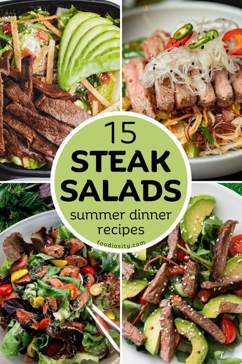 Steak Salads For Lunch, Salads Recipes For Dinner Steak, Meat For Salads, Lunch Steak Recipes, Salad Steak Recipes, Cold Steak Salad, Healthy Summer Dinner Recipes Steak, Steak For Salad Recipe, Steak Feta Salad