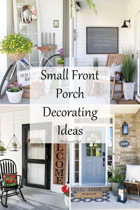 Front Porch Seating Ideas, Small Front Porch Decorating Ideas, Small Porch Decorating Ideas, Exterior Entryway Ideas, Stoop Decor, Small Porch Decor, Outdoor Entryway Decor, Small Front Porch Decor, Front Porch Seating