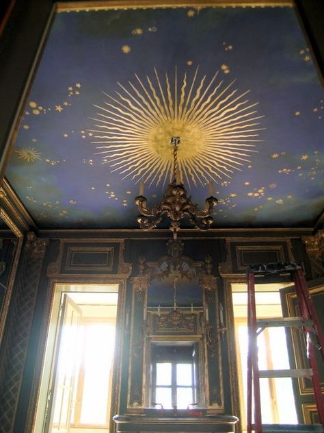 Into The Forest Dark on Twitter: "This makes me long for a celestial ceiling of my own… " Blue Ceilings, Ceiling Murals, Ceiling Art, Scenic Wallpaper, The Ceiling, Ravenclaw, Blue And Gold, House Inspiration, My Dream Home