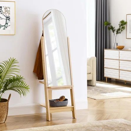 Modway Arch Wood Floor Mirror | Wayfair Easel Mirror, Wood Floor Mirror, Shallow Shelves, Clothes Rail, Black Floor Lamp, Standing Mirror, Curved Glass, Mirrors Wayfair, Floor Mirror