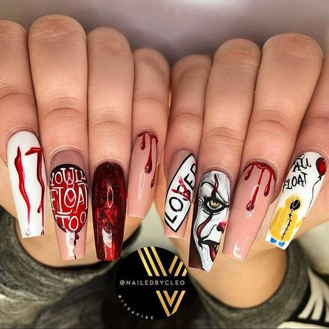 Nails Horror, Nails Press Ons, Nail Art Halloween, Halloween Manicure, Crazy Nail Art, Press On Nails Long, Nails Kit, Halloween Press On Nails, Halloween Acrylic Nails