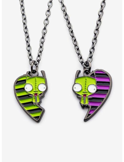 Bestie Necklaces, Heart Best Friend, Invader Zim Gir, Zim Gir, Scene Jewelry, Striped Heart, Love You Bestie, Silly Clothes, Scene Accessories