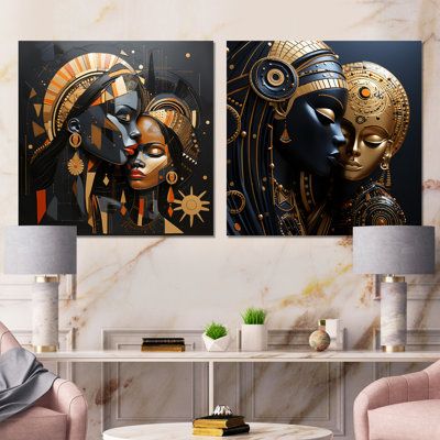 This set of 2 metal wall art, will add a modern touch to your home or office. This Black metal décor is made of aluminum and will be perfect for enhancing your home or office décor. These 2 pieces Modern metal artwork will make your wall the focal point. Shop now for the perfect metal wall art! Bungalow Rose Overall Size: 23" H x 46" W | Bungalow Rose Cubism Black & Gold African Mother I - Woman African American Metal Wall Decor Square Set Of 3 gray | 23" H x 46" W | Wayfair | Home Decor Egyptian Wall Art, Glam Wall Decor, Black Metal Art, Pink Wall Decor, Gold Wall Decor, Wall Decor Set, Canvas Wall Art Set, Unique Aesthetic, Cubism