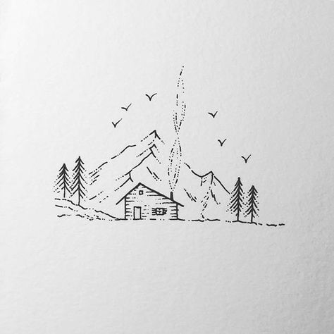 Ridge Drawing Ideas, Ridge Drawing, Ridge Illustration, Remote Illustration, Remote Drawing, Switzerland Drawing, Mountain Drawing Simple, Cabin Tattoo, Sketches Inspiration