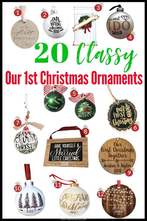 20 "our first christmas" ornament ideas that are classy & NOT cheesy! #ourfirstchristmasornament #ourfirstchristmasornaments #ourfirstchristmas #our1stchristmas #marriedcoupleornaments #ourfirstchristmasasmrandmrs #ourfirstchristmasornamentnewlyweds Diy Our First Christmas Ornament, First Christmas Together Ornament Diy, Our First Christmas Ornament Diy, Christmas Ornament Homemade, Coffee Filter Flowers Diy, Christmas Ornament Ideas, Diy Window Trim, First Christmas Together Ornament, Diy Hanging Shelves