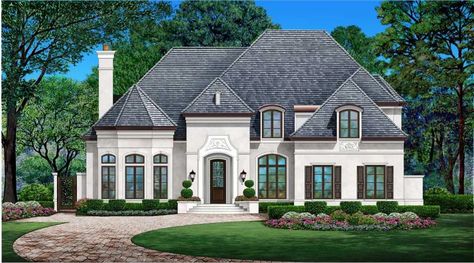 European House Plan - 4 Bedrooms, 3 Bath, 4097 Sq Ft Plan 63-716 European House Floor Plans, Tudor Style Homes Plans, Modern European Home Floor Plans, Transitional European House Plans, Modern French Country Exterior, 2 Story European House Plans, 4 Bedroom European House Plan, Modern European Home, French House Plans