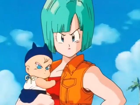 Bulma and Trunks Baby Trunks, Vegeta And Bulma, Dragon Ball Painting, Dragon Balls, Dragon Ball Gt, Anime Dragon Ball Super, Dragon Ball Art, Anime Dragon Ball, Baby Halloween