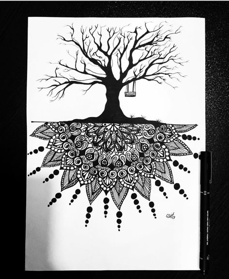 Drawings Ideas Doodles, Birch Tree Tattoos, Tree Of Life Mandala, Tree Mandala, Tattoo Pieces, Nature Drawings, Shoulder Tats, Numbers Typography, Mandala Tattoo Sleeve