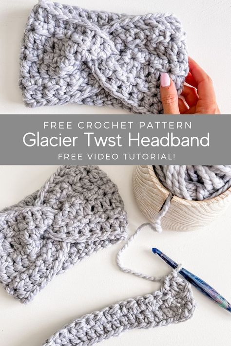 Glacier Twist Headband - Free Crochet Pattern Free Twisted Headband Crochet Pattern, Crochet Twisted Headband For Baby, Crochet Headband Super Bulky Yarn, Chunky Ear Warmer Crochet Pattern, Crochet Chunky Ear Warmer Free Pattern, Chunky Crochet Headband Pattern Free, Chunky Crochet Ear Warmer Free Pattern, Twisted Crochet Headband Pattern Free, Free Crochet Headband Patterns For Women