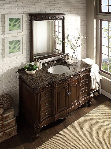 Baltic Brown Granite, Bathroom Dream, Brown Countertop, Granite Bathroom, Dream Ideas, Brown Granite, Single Sink Vanity, Cabinet Style, White Marble Countertops