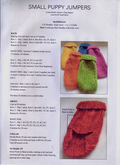 https://www.facebook.com/notes/knitting-for-australian-dog-rescue-groups/small-puppies-jumpers-pattern-created-by-gaby-pranthoiene-/697463327006121 Dog Jumper Pattern, Dog Jumper Knitting Pattern, Knitting Patterns For Dogs, Crochet Dog Sweater Free Pattern, Dog Jacket Patterns, Knitted Dog Sweater Pattern, Knitting Patterns Free Dog, Crochet Dog Clothes, Dog Coat Pattern