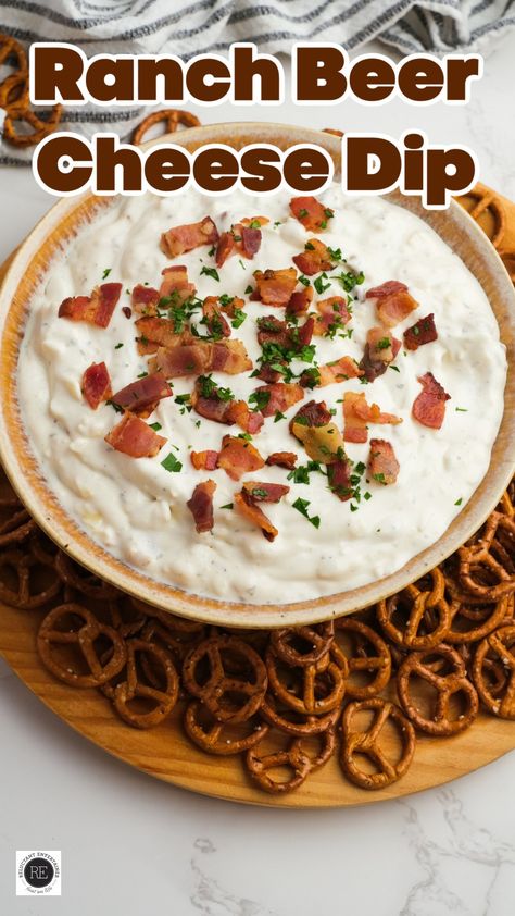 Perfect for game day, this creamy Ranch Beer Cheese Dip is a hit with pretzels, chips, or even as a spread for sliders and burgers. Pretzels With Beer Cheese Dip, Ranch Beer Cheese Dip, Applebees Beer Cheese Dip, Game Day Dips, Sausage Kebabs, Beer Dip, Most Pinned Recipes, Dips Recipes, Delicious Dips