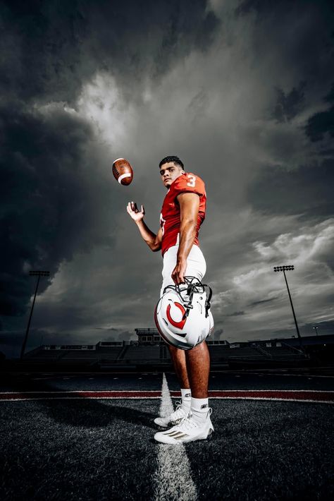 Senior Football Photography, Football Picture Ideas, Football Photo Ideas, Football Senior Photos, Football Media Day, Football Players Pictures, Senior Sports Photography, Football Photoshoot, Football Senior Pictures