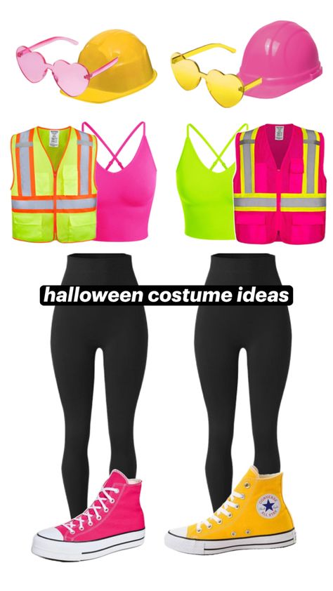 Halloween Construction Worker Costume, Pink Construction Worker Costume, Halloween Costumes Construction Worker, Neon Construction Worker Costume, Really Easy Halloween Costumes, Construction Worker Costume, Fun Halloween Outfits, Bf Pics, Bestie Pics