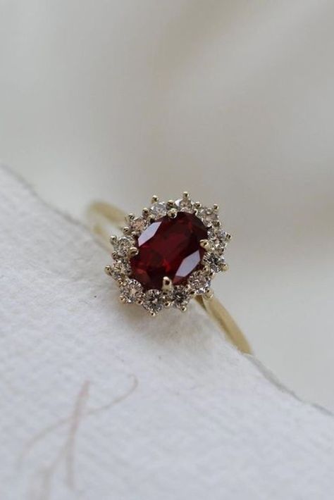 Ruby Engagement Ring Aesthetic, Red Ruby Wedding Ring, Oval Ruby Engagement Ring, Engagement Rings Halo, Red Engagement Ring, Nice Rings, Nontraditional Engagement Rings, Ruby Wedding Rings, Pretty Engagement Rings