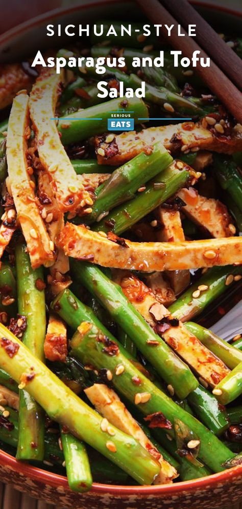 Tofu And Asparagus Recipes, Tofu Asparagus Recipes, Green Appetizer, Crunchy Asparagus, Vegan Asparagus Recipes, Tofu Salad Recipes, Fry Tofu, Vegan Asparagus, Asian Salads