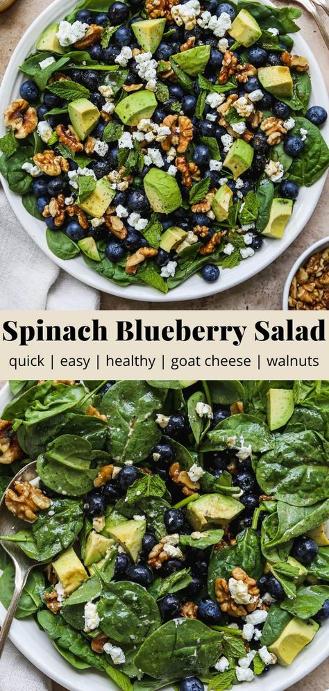 Blueberry Salads, Blueberry Salad Recipes, Blueberry Spinach Salad, Walder Wellness, Simple Balsamic Vinaigrette, Blueberry Goat Cheese, Dressing Simple, Blueberry Salad, Balsamic Vinaigrette Dressing