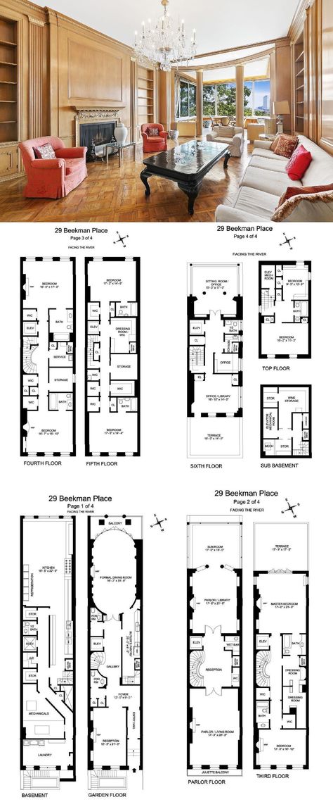 Townhouse Floorplan, Nyc Apartment Floor Plans, Townhouse Nyc, Luxury Nyc Apartment, Town House Plans, New York Brownstone, Best Home Plans, Nyc Townhouse, Rustic Hallway