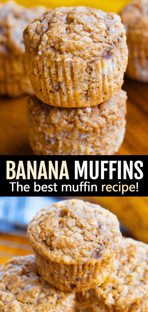 Homemade Banana Muffins, Best Banana Muffin Recipe, Best Muffin Recipe, Moist Banana Muffins, Healthy Banana Recipes, Delicious Healthy Breakfast Recipes, Delicious Healthy Breakfast, Ripe Banana Recipe, Banana Muffins Easy