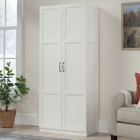 Sauder Storage Cabinet, White Finish - Walmart.com Sauder Storage Cabinet, Garage Clutter, Cabinet Pantry, Storage Furniture Living Room, Pantry Storage Cabinet, Pantry Cabinets, Kitchen Pantry Storage, Santa's Workshop, Ideas For Bathroom