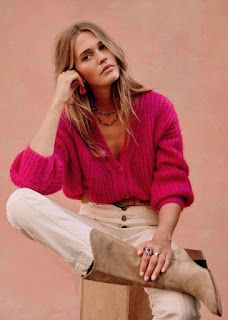 Sezane Gaspard, Pink Cardigan Outfit, Hot Pink Cardigan, Style Parisienne, Mohair Cardigan, Light Knit, Cardigan Outfits, Pink Cardigan, Pink Kids