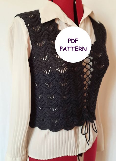 Crochet Top Down Pattern, Vintage Crochet Top, Crochet Lace Top Pattern Free, Crochet Lace Vest, Crafting Witch, Crochet Vest Pattern Free, Lace Crochet Top, Lace Vest Top, Crochet Waistcoat