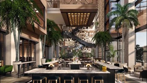 JW Marriott opens in downtown Tampa after nearly three years of construction Marriott Hotels Interior, Beach Hotel Lobby, Luxury Hotel Restaurant, Dining Area Design, Beach Interior, Lobby Interior, Dubai Hotel, Jw Marriott, Hotel Project